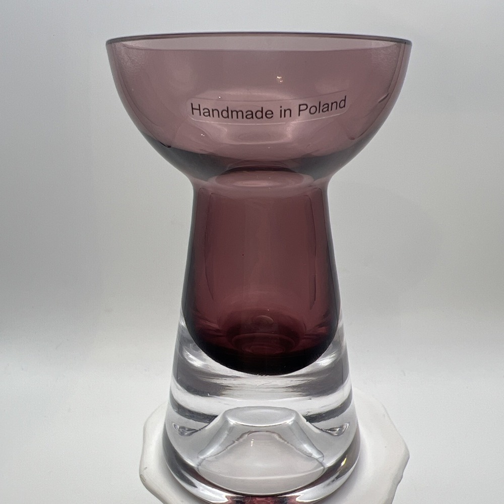 Vtg Krosno Poland Amethyst Purple Glass Vase Candle Holder Suspended Bubble 5"
